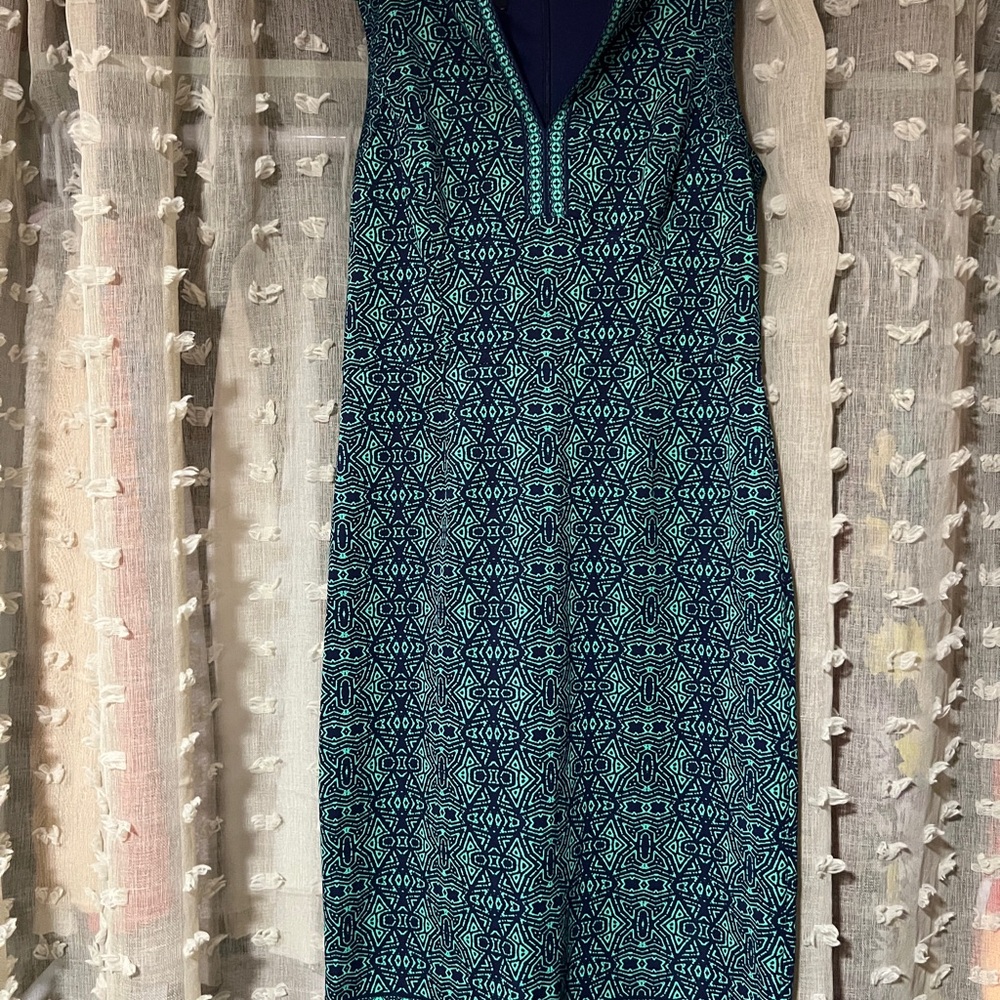 Elegant Blue Patterned Midi Dress
